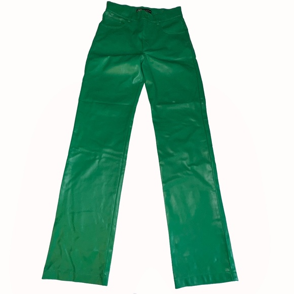✨PRICE DROP✨ Woman Coloured Faux Leather Trousers Pant Green sz - Picture 8 of 12